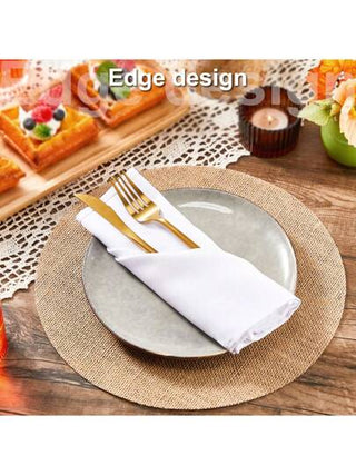 6/8/20 حصيرة أرضية من الجوت المنسوج على الطراز الريفي الفاخر، قطر 12 بوصة، قابلة لإعادة الاستخدام، ديكور طاولة الحفل والزفاف والمطاعم والمنتجعات، مناسبة للمنزل والحفلات والأعياد