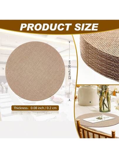6/8/20 حصيرة أرضية من الجوت المنسوج على الطراز الريفي الفاخر، قطر 12 بوصة، قابلة لإعادة الاستخدام، ديكور طاولة الحفل والزفاف والمطاعم والمنتجعات، مناسبة للمنزل والحفلات والأعياد