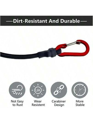 حبل مطاطي قوي بخطاطيف كرابينر لربط وتأمين الرحلات، الرياضات المائية، الدراجات الهوائية، الحقائب والأمتعة، والمخيمات