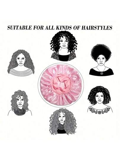 1 قطعة قبعة نوم من القماش الساتان الناعم للشعر المجعد - ذات حزام عريض للفتيات والنساء - غطاء شعر ناعم ومريح للنوم وتصفيف الشعر