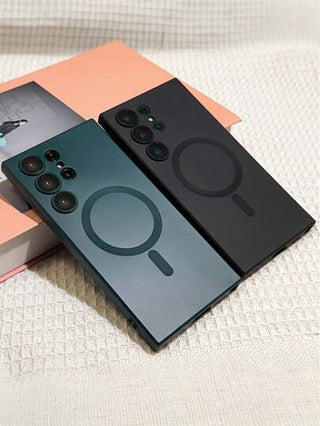 غطاء TPU ناعم مغناطيسي باللمعان للتوافق مع هواتف Galaxy S25, S24, S23, S22, S21 Ultra Plus مع واقي العدسة، دعم الشحن اللاسلكي