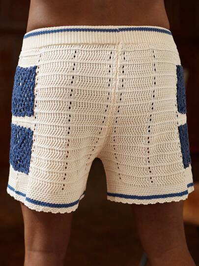 Manfinity CityGents شورت صيفي كاجوال مصنوع من الأقمشة المحبوكة ذو خصر قابل للسحب وألوان متباينة للرجال