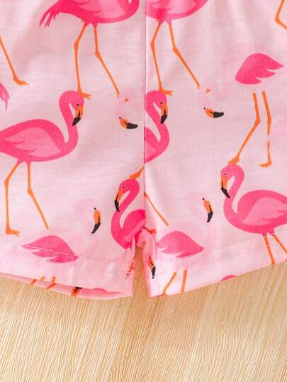 مجموعة قمصان وشورتات مكونة من قطعتين للبنات الصغيرات، ملابس علوية أكمام بدون بطبعة البطريق وبرشات، وشورت صيفي