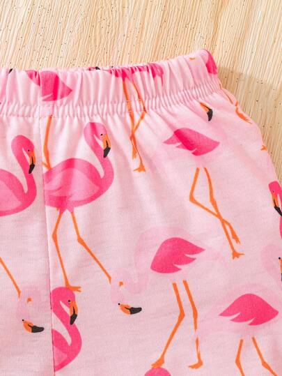 مجموعة قمصان وشورتات مكونة من قطعتين للبنات الصغيرات، ملابس علوية أكمام بدون بطبعة البطريق وبرشات، وشورت صيفي