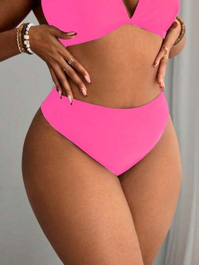 Swim SXY 2 مجموعة بكيني للمرأة بحجم كبير بطبعة نمر وبلون واحد عالي الخصر