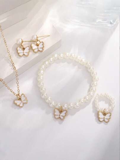 5 قطع/مجموعة مجوهرات فراشة أنيقة للفتيات، أنيقة وجميلة، تأتي مع قلادة الفراشة والسوار والخاتم والأقراط، هدية مثالية لأمك أو صديقتك، هدية مثالية للفتيات، هدايا