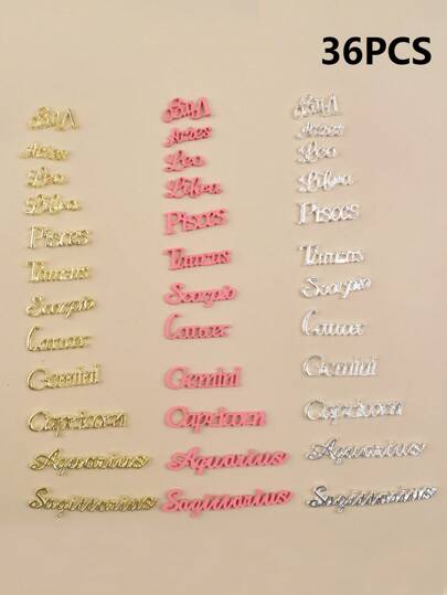 12/36 قطعة من إكسسوارات الأظافر لرسومات 12 برج الأبراج، مزيج ملون متعدد الألوان ثلاثي الأبعاد، إكسسوارات ديكور الأظافر للسيدات والفتيات للتصميم الذاتي