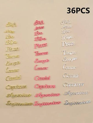 12/36 قطعة من إكسسوارات الأظافر لرسومات 12 برج الأبراج، مزيج ملون متعدد الألوان ثلاثي الأبعاد، إكسسوارات ديكور الأظافر للسيدات والفتيات للتصميم الذاتي