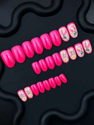 24 قطعة أظافر صناعية كحليزيه وبراقة ذات نمط زهور ملون متعدد الألوان للربيع والصيف، بطراز حلو وطازج، مع غراء هلامي ومنشار أظافر، تغطية كاملة لأظافر أصابع القدم، إكسسوارات أظافر تجارة أجنبية ذات طراز أوروبي وأمريكي