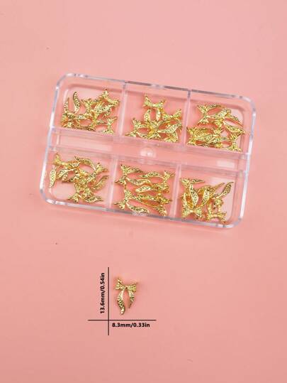 6 خلايا 30 قطعة من إكسسوارات الأظافر لعيد الحب 3D فيونكة وشريط طويل إكسسوارات فنون الأظافر جميلة وإكسسوارات فيونكة من الشريط الذهبي مناسبة لتصميم إكسسوارات الأظافر DIY وديكورات الأظافر