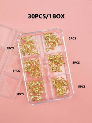 6 خلايا 30 قطعة من إكسسوارات الأظافر لعيد الحب 3D فيونكة وشريط طويل إكسسوارات فنون الأظافر جميلة وإكسسوارات فيونكة من الشريط الذهبي مناسبة لتصميم إكسسوارات الأظافر DIY وديكورات الأظافر