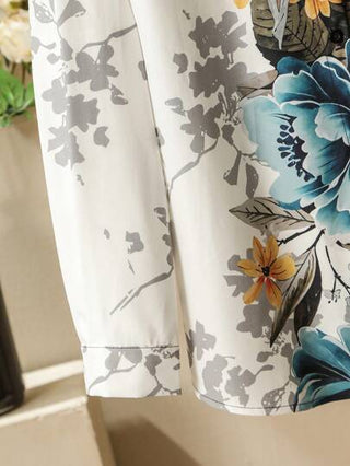 Lacomfia مجموعة توب كم طويل بطبعة أزهار رجعية فاخرة وبنطلون واسع الساق للنساء، موديل كاجوال وبمقاسات كبيرة