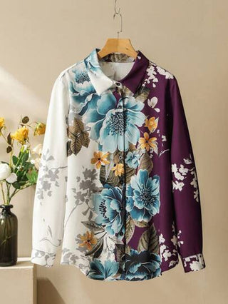 Lacomfia مجموعة توب كم طويل بطبعة أزهار رجعية فاخرة وبنطلون واسع الساق للنساء، موديل كاجوال وبمقاسات كبيرة