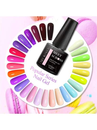 MEET ACROSS 6 قطعة طقم طلاء أظافر جل 7مل طراز صيفي بألوان زاهية عبارة عن جل نصف دائم لأظافر بألوان الزهري والأزرق والفلوريسنت والماكارون، طلاء أظافر قابل للنزع بالنقع، طقم تصميم المناكير DIY للاستخدام المنزلي أو في صالون هدايا للنساء