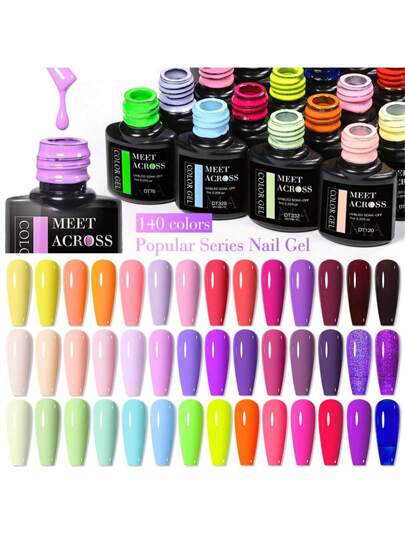 MEET ACROSS 6 قطعة طقم طلاء أظافر جل 7مل طراز صيفي بألوان زاهية عبارة عن جل نصف دائم لأظافر بألوان الزهري والأزرق والفلوريسنت والماكارون، طلاء أظافر قابل للنزع بالنقع، طقم تصميم المناكير DIY للاستخدام المنزلي أو في صالون هدايا للنساء