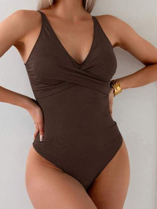 مايوه حريمي قطعة واحدة Swim Lushoire بذلة سباحة قطعة واحدة للنساء مزوّدة بتحكم البطن ورفع الصدر مع ربطة الخصر، رقبة على شكل حرف V وظهر مفتوح، مناسبة للشاطئ والعطلات، باللون البني