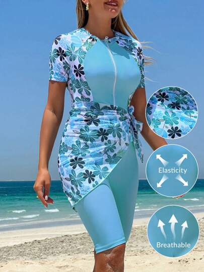 أثاث مكتبي Swim Mulvari مجموعة ملابس سباحة كاجوال للنساء 3 قطع: ملابس علوية كم قصير، شورت وتنورة رقيقة بلون الأزرق النعناعي، مناسبة لربيع وصيف العطلات والأحزاب الشاطئية والسفر والتزلج على الأمواج