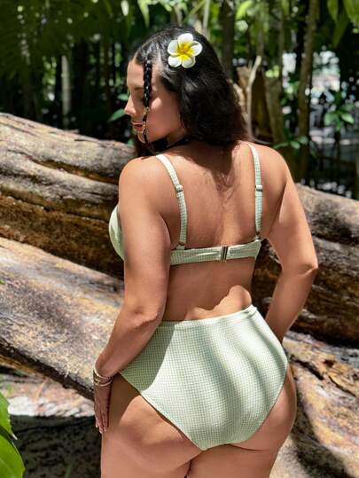 Slaysola طقم بكيني بخامة نسيجية ملمسية بلون أحادي مقاس كبير للصيف