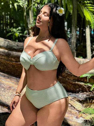 Slaysola طقم بكيني بخامة نسيجية ملمسية بلون أحادي مقاس كبير للصيف