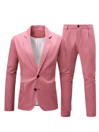 Manfinity Mode بدلة رجالية مكونة من جاكيت وبنطلون بألوان عادية للاستخدام اليومي والتنقل