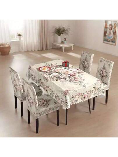 1/4/5/6/7 غطاء كرسي من طبعة أنيقة زهرية وردية فاتحة مع مرونة، مناسب للمنزل والمطعم والفندق وديكور يومي عصري. كذلك مفارش مناسبة للطاولات المربعة، أغطية الكراسي قابلة للغسيل