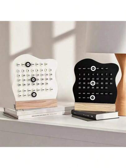 زخرفي خطوط موجية مبسطة، تقويم مكتبي منزلي صغير الحجم مع قاعدة خشبية، اكسسوار مكتبي، ديكور احتفالي