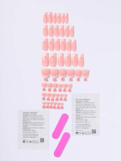 2 عبوة (48 قطعة) أظافر قصيرة مربعة ومتوسطة الطول من الأظافر الاصطناعية، لون الأساس وردي مع حواف فرنسية بيضاء، طراز واحد للقدمين واليدين ولكن أشكال مختلفة، أنيق وبسيط، هدية جميلة وممتعة للنساء والفتيات