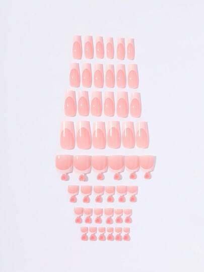 2 عبوة (48 قطعة) أظافر قصيرة مربعة ومتوسطة الطول من الأظافر الاصطناعية، لون الأساس وردي مع حواف فرنسية بيضاء، طراز واحد للقدمين واليدين ولكن أشكال مختلفة، أنيق وبسيط، هدية جميلة وممتعة للنساء والفتيات