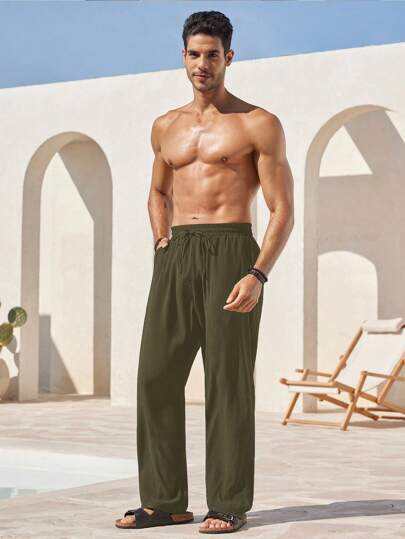 Manfinity RelaxMax بنطلون رجالي صلب اللون يومي وكاجوال
