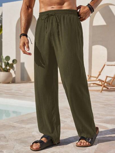 Manfinity RelaxMax بنطلون رجالي صلب اللون يومي وكاجوال