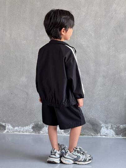 جاكيت رياضية منامة فضفاضة المظهر على الطراز الكوري للأولاد، ذات ياقة عالية وأكمام طويلة، مناسبة للذهاب للعمل والمدرسة والاستخدام اليومي والرياضة في فصول الربيع والصيف والخريف والشتاء