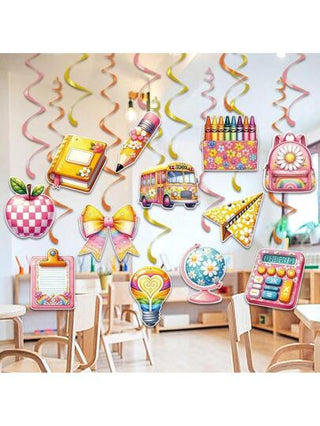 ديكور حلزوني معلق لمناسبة العودة إلى المدرسة، ديكور موضوع موسم العودة إلى المدرسة للفصل، ملصقات حلزونية معلقة