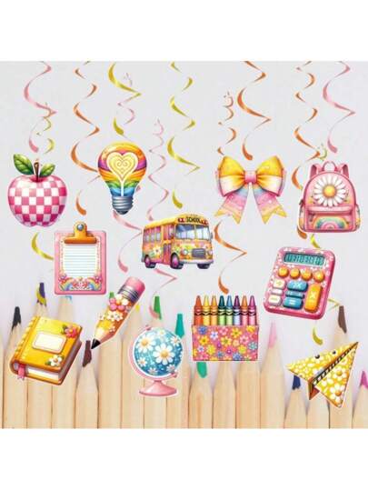 ديكور حلزوني معلق لمناسبة العودة إلى المدرسة، ديكور موضوع موسم العودة إلى المدرسة للفصل، ملصقات حلزونية معلقة