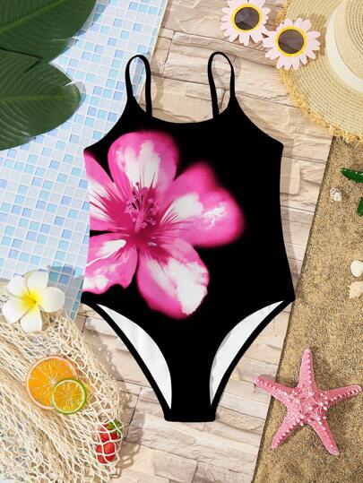 بدلة سباحة بقطعة واحدة بخطوط بسيطة باللون الأسود مناسبة ل- المراهقات، مجموعة ملابس صيفية معتدلة، موسم خروجات العائلة ، وضع الشاطئ، اكسسوارات العطلة ، ملابس سباحة للمراهقات، عاطفة العطلة