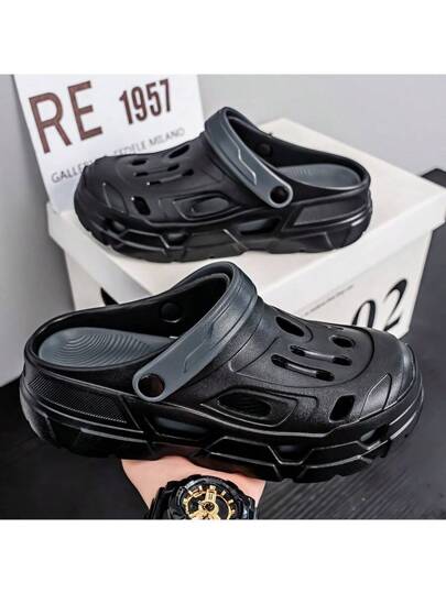 صنادل رجالية مثقبة، صنادل صيفية للاستلقاء مع تصميم إصبع مغلقة، ذات استخدام ثنائي الاتجاه، مانعة للانزلاق، أحذية للشاطئ والرياضة الخارجية