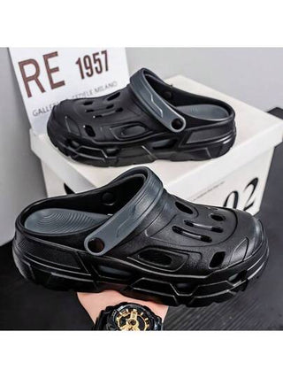 صنادل رجالية مثقبة، صنادل صيفية للاستلقاء مع تصميم إصبع مغلقة، ذات استخدام ثنائي الاتجاه، مانعة للانزلاق، أحذية للشاطئ والرياضة الخارجية