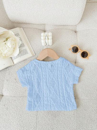 SHEIN تي شيرت راسية واسعة بأكمام قصيرة للفتيات الصغيرات، من قماش ملمس