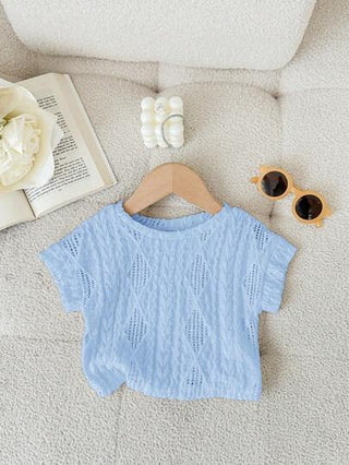 SHEIN تي شيرت راسية واسعة بأكمام قصيرة للفتيات الصغيرات، من قماش ملمس