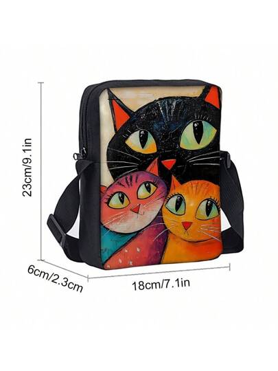 حقيبة كتف مطبوعة من طرف واحد بنمط القطة