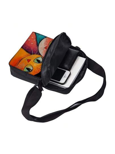 حقيبة كتف مطبوعة من طرف واحد بنمط القطة