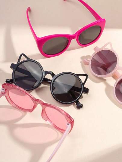 4 أزواج من نظارات الشمس القطة الكرتونية الجميلة للأطفال، مناسبة للتصوير والاستخدام اليومي