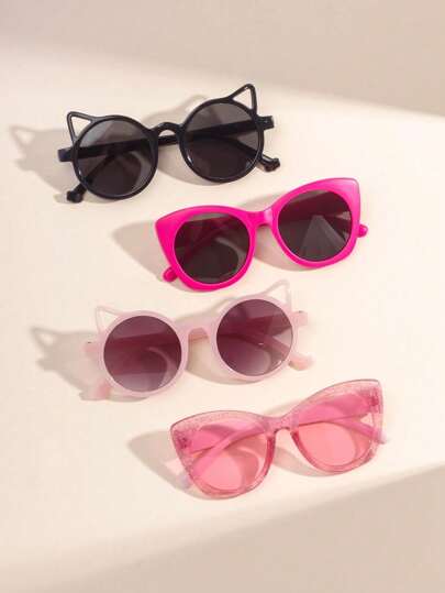 4 أزواج من نظارات الشمس القطة الكرتونية الجميلة للأطفال، مناسبة للتصوير والاستخدام اليومي