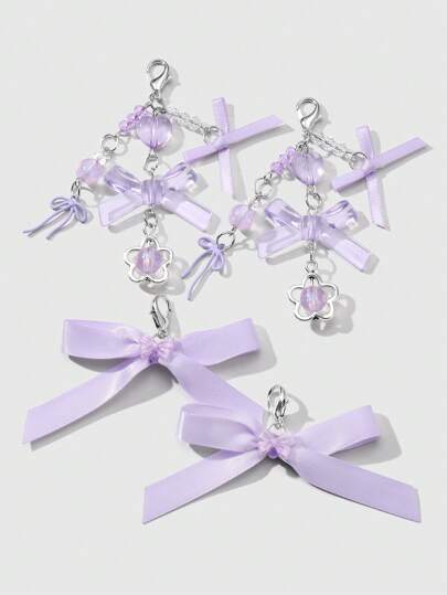 ROMWE Kawaii 4قطع/مجموعة مشابك أحذية من الراتينج بشكل زهور أنيقة، وقلب، وفيونكة، سلسلة فضية متعددة الاستخدامات للديكور للبنات/النساء، للاستخدام اليومي وكهدية للمناسبات