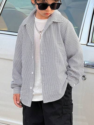 قميص بأكمام طويلة منقوش مناسب للفتيان المراهقين للاستخدام اليومي، متعدد الاستخدامات مناسب للتنقل والمدرسة والنشاطات اليومية والرياضة في الربيع والصيف