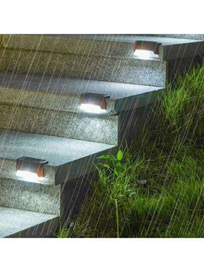 4 حبات أضواء درج تعمل بالطاقة الشمسية، أضواء ممر حديقة وسلم خارجي، إنارة بيضاء