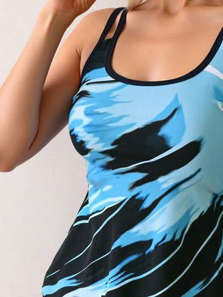 طقم تانكيني حريمي Swim Lushoire طقم صيفي أنيق مكون من قطعتين من لباس علوي المطبوع بدون أكمام مع رباط جانبي ولباس سفلي بيكيني مثلث الشكل