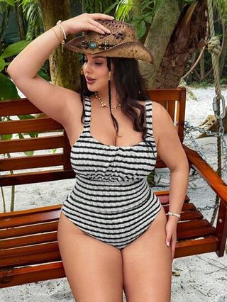 Slaysola طقم ملابس سباحة نسائية بحجم كبير، بكيني بنمط هالتر، أسود وأبيض، مصنوع من نسيج شبكي خاص من الدانتيل، مناسب للشاطئ والحفلات والعطلات