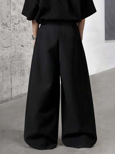 Manfinity RSRT بنطلون رجالي واسع الساق بخصر مرن وحبل شد، أسلوب العطلة