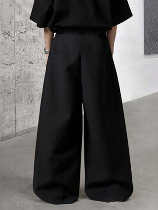 Manfinity RSRT بنطلون رجالي واسع الساق بخصر مرن وحبل شد، أسلوب العطلة