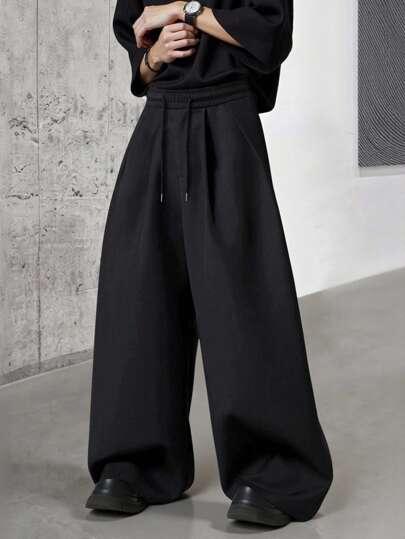 Manfinity RSRT بنطلون رجالي واسع الساق بخصر مرن وحبل شد، أسلوب العطلة